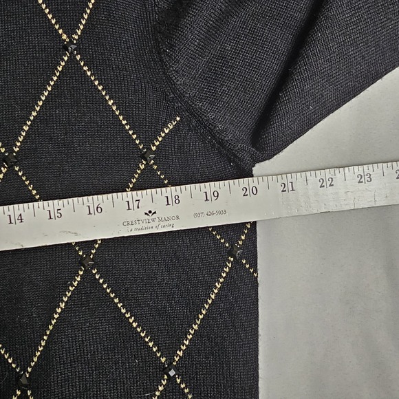 Vtg Liz Claiborne Black Gold Beaded Wool Blend Sweater Womens M - Picture 2 of 7